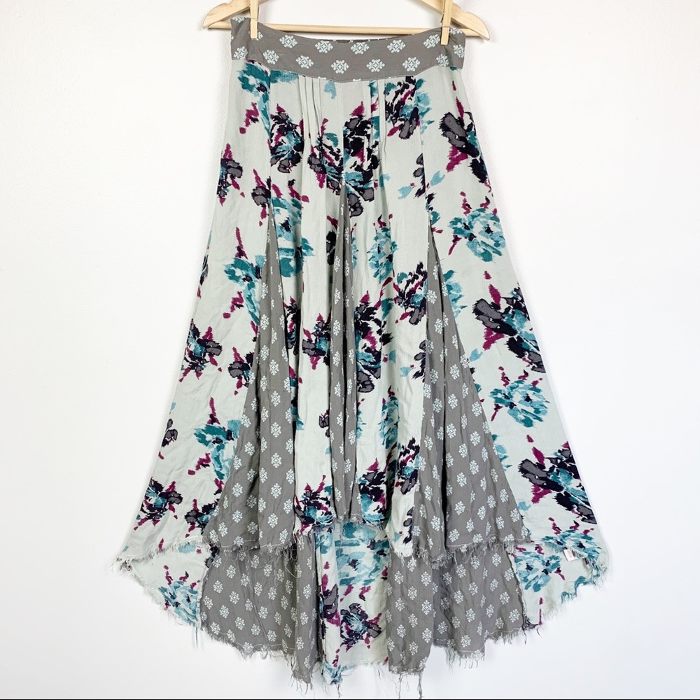 FREE PEOPLE Flowy Gauze Rayon Floral Raw Hem Skirt